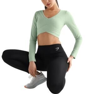 Gymshark Mist Green Crossover Long Sleeve Crop Top